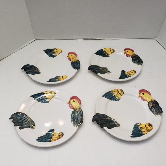 4 Italy PV Salad Dessert Plates Chicken Rooster - Picture 3 of 8